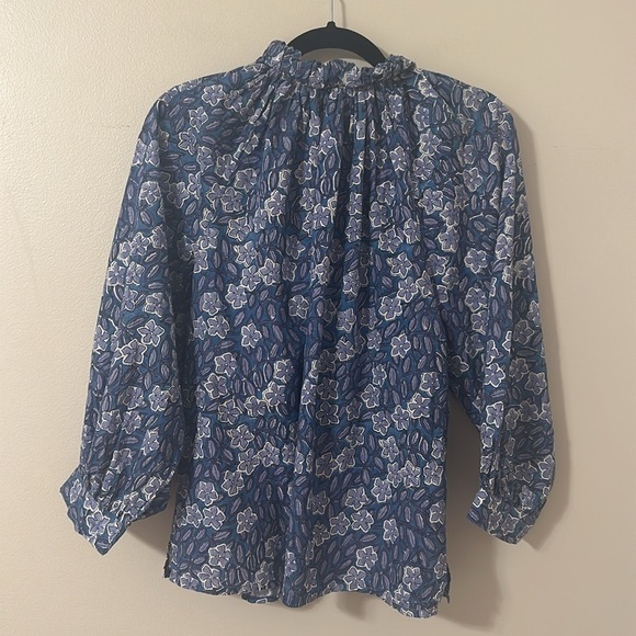 Fitzroy & Willa Cotton Long Sleeve Blue Floral Top Bow Small Cottagecore Preppy - Picture 3 of 11